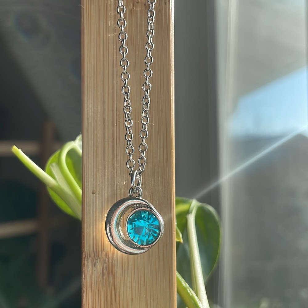 Moon and blue gemstone necklace witchy moon necklace